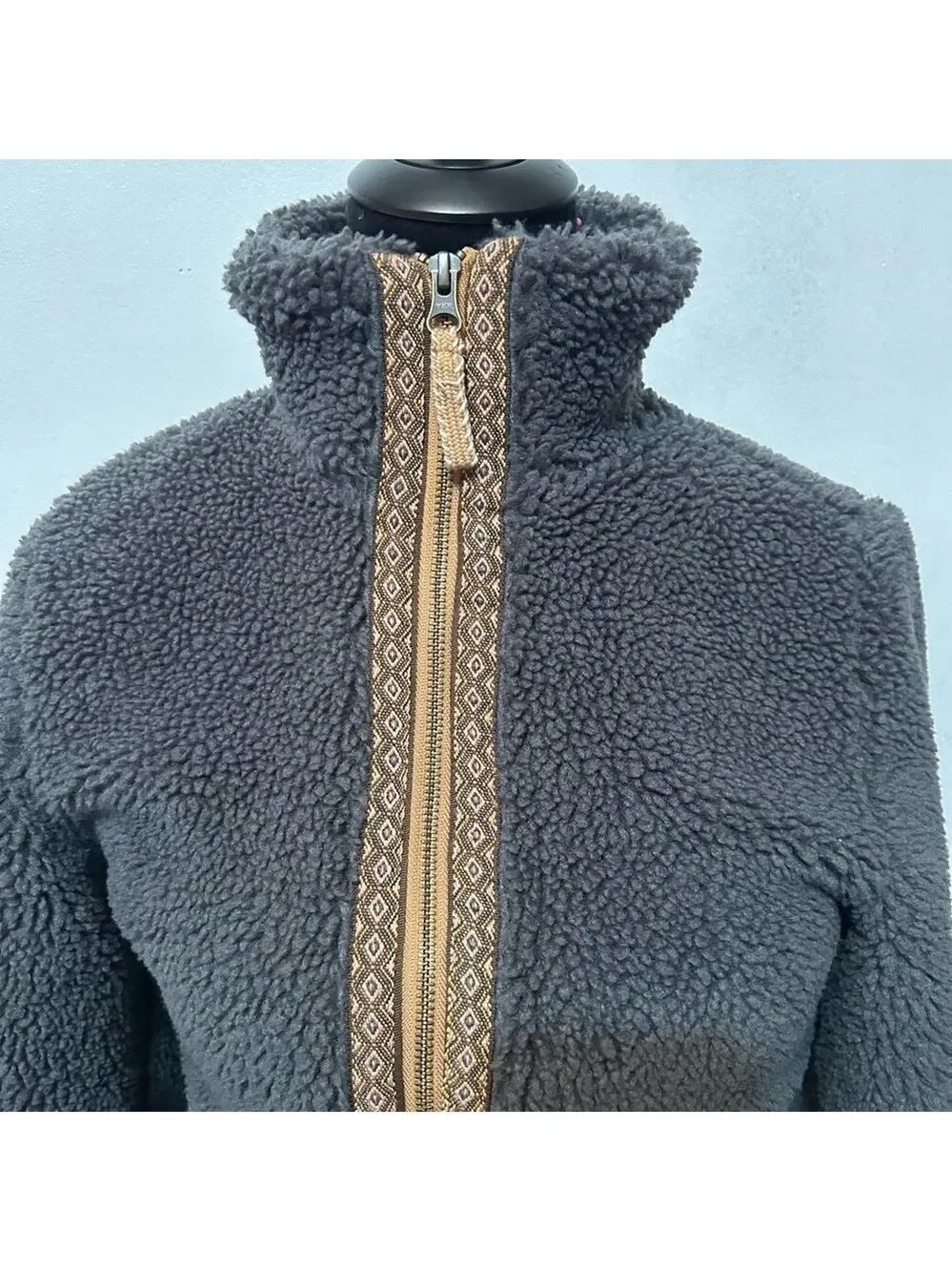 Faherty Sweater Jacket Gray Ashbury Sherpa Fleece Full-Zip Long Sleeve Size XS